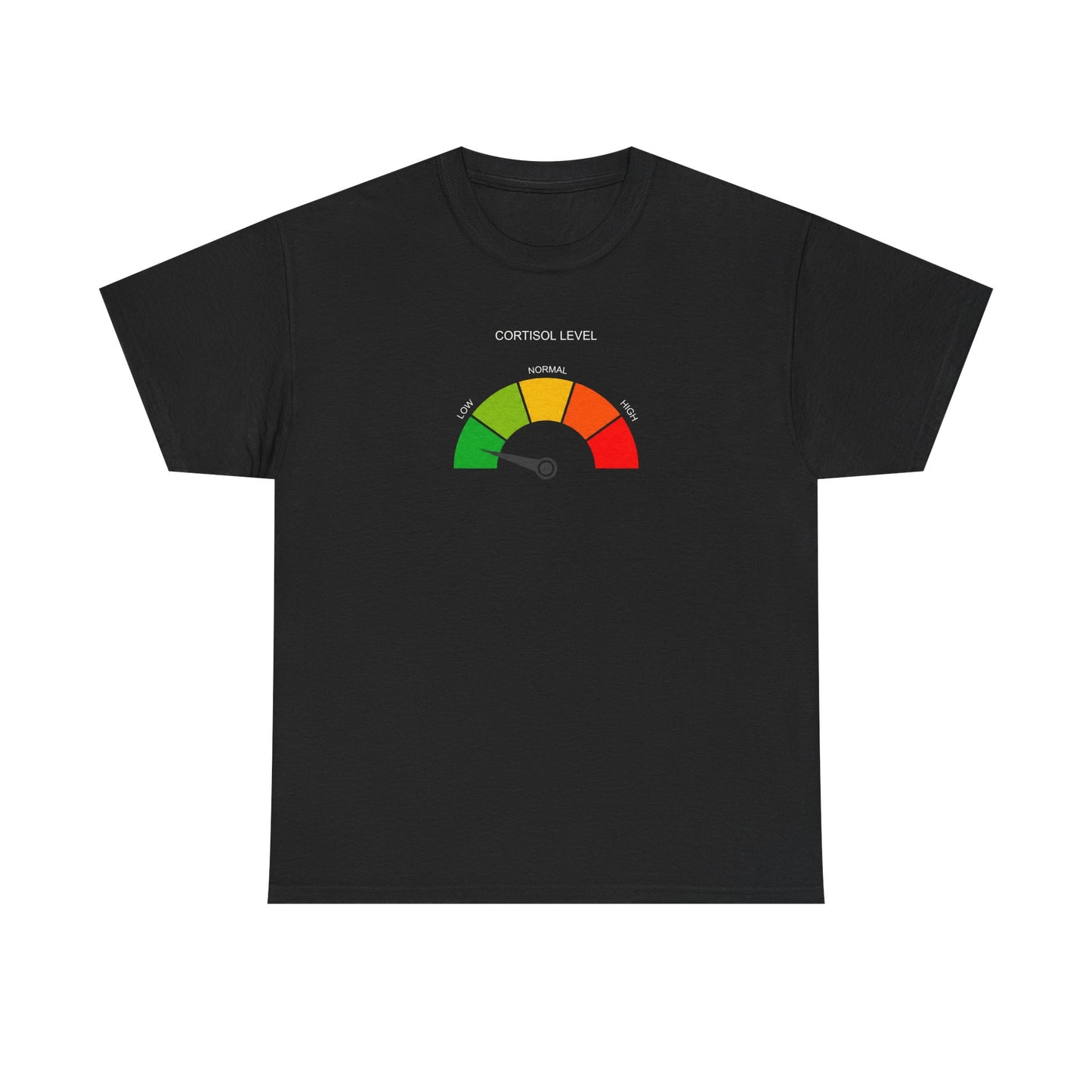 Low Cortisol Tee - cortisol gauge graphic on black tee