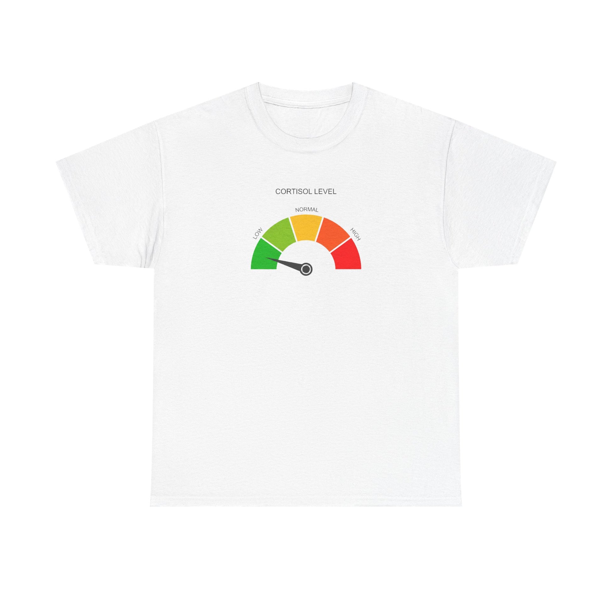 Low Cortisol Tee - cortisol gauge graphic on white tee