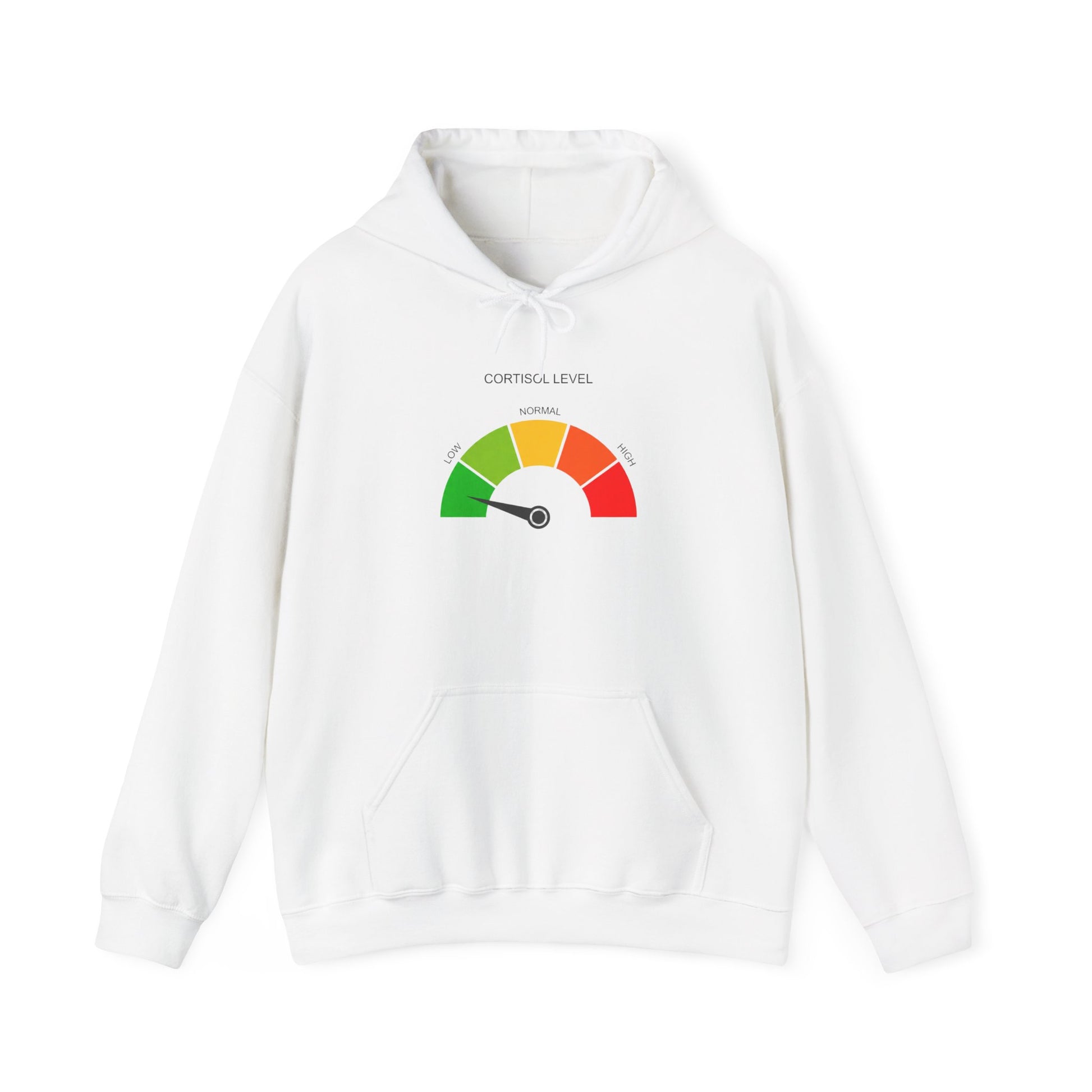 Low Cortisol Hoodie - cortisol gauge graphic, white colorway
