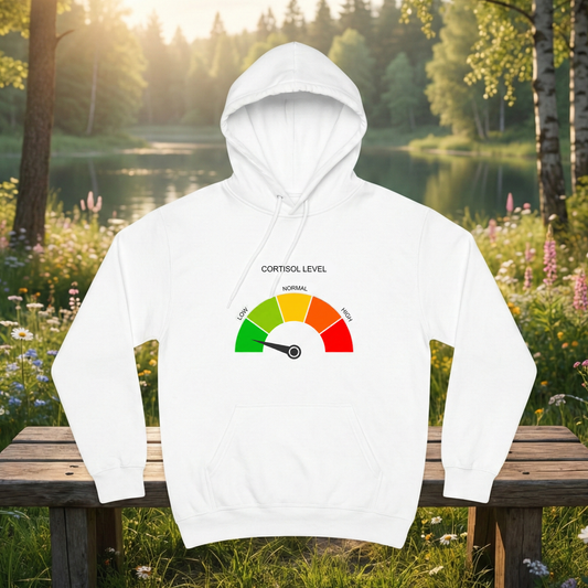 Low Cortisol Hoodie - cortisol gauge graphic, white colorway